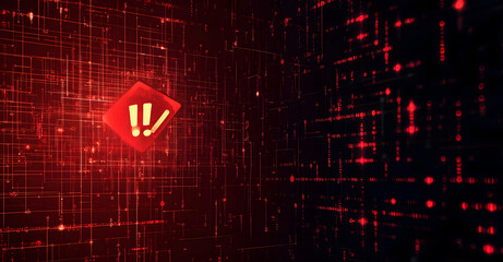 Creative red security alert on blurry backdrop. Fraud and danger concept designs. 3D Rendering design