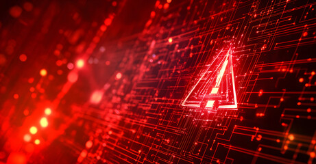 Creative red security alert on blurry backdrop. Fraud and danger concept designs. 3D Rendering design