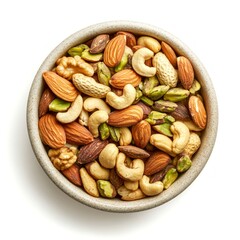 Canvas Print - Mixed nuts in a round bowl. A healthy snack option rich in protein and nutrients. Ideal for a tasty treat or cooking ingredient. Fresh and colorful. Perfect for any occasion. AI