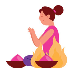 Wall Mural - happy woman in havan ceremony