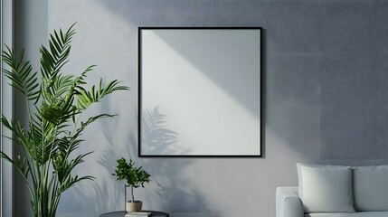 white blank poster with frame mock-up on grey wall.