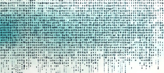 abstract binary technology background, computer code on light teal and white backdrop, digital information flow tech-centric feel, web banner overlay