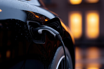 Close-Up of Electric Car Charging: Clean Energy Innovations and Sustainable Transport Solutions