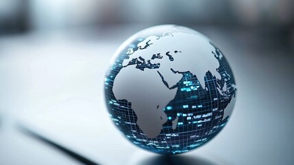 Wall Mural - globe with a blue and white design is sitting on a table. the globe is surrounded by a blue and whit