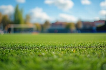 Close-up of lush green grass. Great for use in backgrounds or sports-related projects.