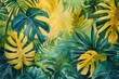 © Mutimul - A painting of a lush green jungle with a yellow background, generative ai image