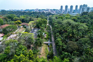 Aerial view of the São Paulo Botanical Garden, with lush vegetation and peaceful paths