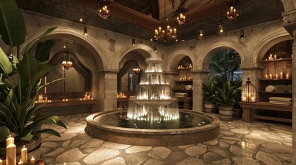 Poster - Serene Spa Interior with Soothing Water Fountain