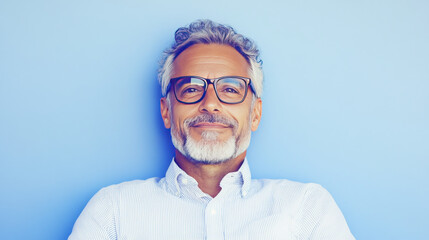 Wall Mural - A middle-aged man with grey hair and a beard looks up with a smile.