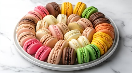 Colorful Assortment of Macarons on a White Plate