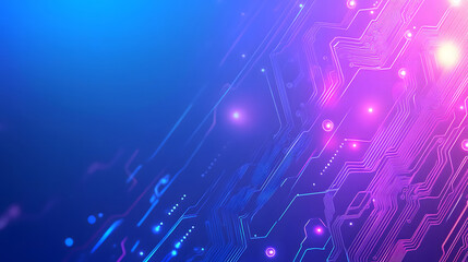 A background design with a blue and purple gradient color, with circuit board elements in the foreground desi, glowing lights, a technology theme, a vector illustration style design, and a flat design