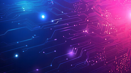 A background design with a blue and purple gradient color, with circuit board elements in the foreground desi, glowing lights, a technology theme, a vector illustration style design, and a flat design