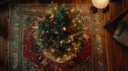 Wall Mural - Festive Christmas Tree with Cozy Living Room Ambiance