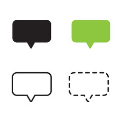 Wall Mural - Speech bubble icons in four different styles: solid black, green, outlined, and dashed. Minimalist design for communication themes.