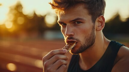 Man Eating Protein Bar After Workout