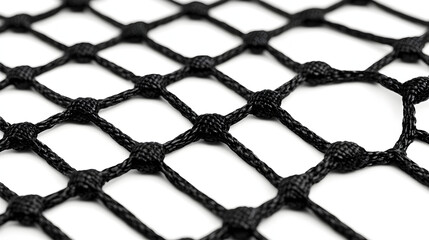 Black netting texture: A close-up shot of black netting, showcasing the intricate woven pattern and the subtle texture of the knotted cords.