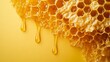 © addymawy - Honeycomb with dripping honey on a yellow background