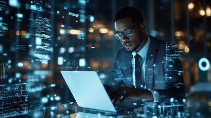 Businessman Working Late Night with Code