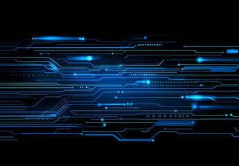 Abstract blue circuit line vector background design on a black background design represents technology and digital design concepts. Vector illustration design