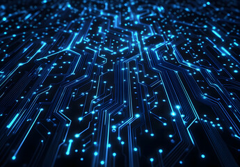 Abstract blue circuit line vector background design on a black background design represents technology and digital design concepts. Vector illustration design