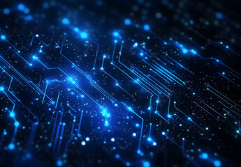 Abstract blue circuit line vector background design on a black background design represents technology and digital design concepts. Vector illustration design