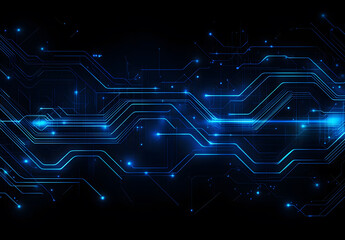 Abstract blue circuit line vector background design on a black background design represents technology and digital design concepts. Vector illustration design