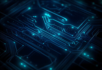 Abstract blue circuit line vector background design on a black background design represents technology and digital design concepts. Vector illustration design