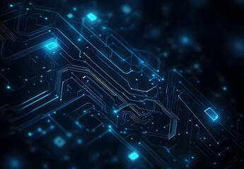 Abstract blue circuit line vector background design on a black background design represents technology and digital design concepts. Vector illustration design