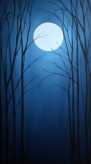 Wall Mural - mystical nightscape a full moon illuminates a forest of bare trees, spooky season haunted full moon