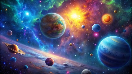 Wall Mural - stunning fantasy space wallpaper with vibrant colors, stars, planets, and cosmic elements