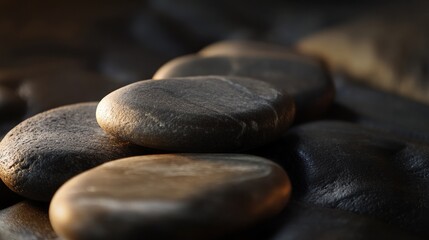 Poster - Smooth Grey Stones Resting on a Dark Background