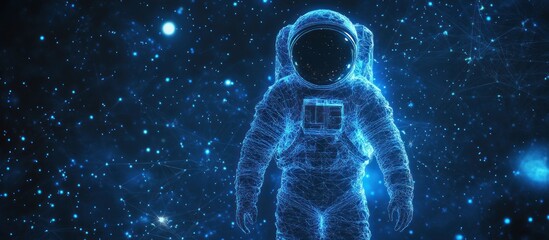 polygonal astronaut in outer space. Blue low poly wireframe cosmos vector