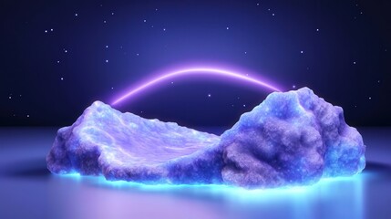 Wall Mural - Glowing 3D Rock Formation with Purple Light and Stars   Abstract Background