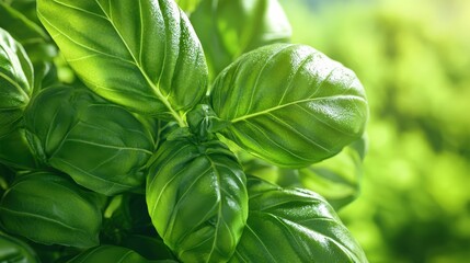 Fresh Green Basil Leaves Closeup Macro Photography