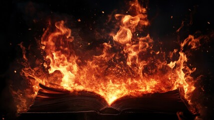 Poster - A mystical book engulfed in flames, illuminating the darkness with fiery brilliance.