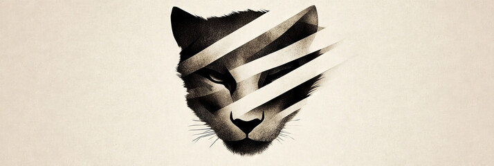 Poster - A black and white illustration of a cat's face partially obscured by diagonal lines.