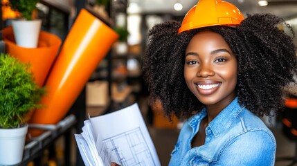 Female Engineer in Hard Hat at Construction Site