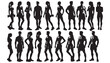 © Creativeillustration - men and women, figures of a group of standing sports  silhouette vector illustration black and white art