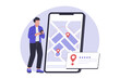 © Hengki - Geofencing as map area boundary for business. Illustration for website, landing page, mobile app, poster and banner. Trendy flat vector illustration