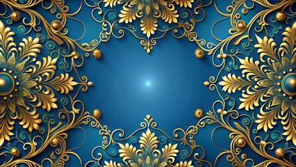 Wall Mural - A radiant blue mandala design, shimmering with intricate floral patterns and sparkling highlights