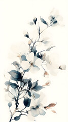 Sticker - Minimalist Chinese ink painting, a small sprig of white jasmine, with soft green hints