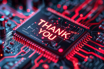Wall Mural - intricate circuit board design with vibrant red illumination and 'thank you' message