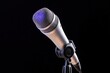 © PUTTER-ART - Microphone Stage Presence, spotlight on silver mic against dark background, ready for performance, captures silence before sound