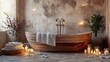 © Boonnam Burart - Cozy Rustic Bath with Candles and Soft Textures