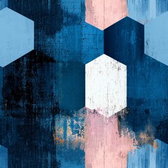 Wall Mural - seamless pattern of translucent hexagons layered over soft watercolor washes