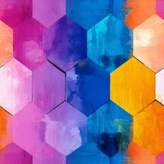Wall Mural - seamless pattern of translucent hexagons layered over soft watercolor washes