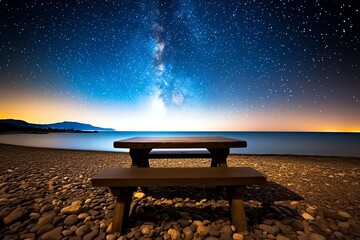 Leinwandbilder - Simple minimalist design of a bed under a starry sky, representing sleep and the tranquility of night in clean lines and soft tones