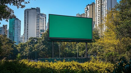 Poster - Billboard green chromakey mock up in the city of Sao Paulo Use this photo day mockup for your outdoor design : Generative AI