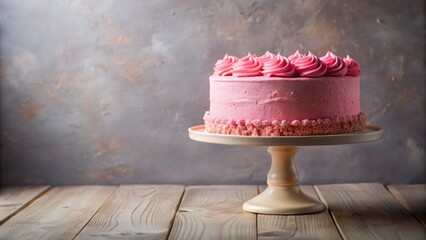 Wall Mural - Pink homemade cake on cake stand with copy space on left side, pink, homemade, cake, cake stand, dessert, sweet