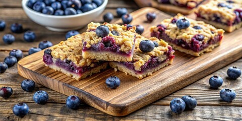 Delicious blueberry breakfast bars on a wooden board , healthy, homemade, snack, breakfast, granola, oats, berries, nuts